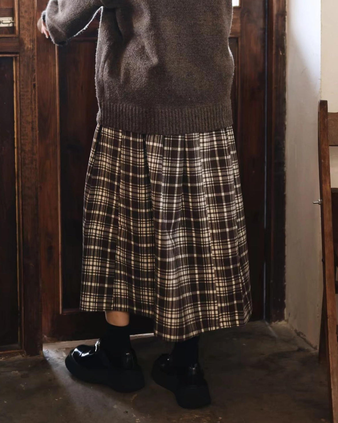 ミュークチェックAラインスカート 10111