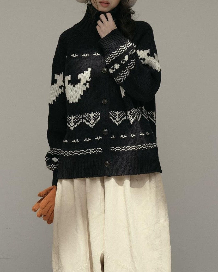 スノーパターンハイネックニットカーディガン 10173