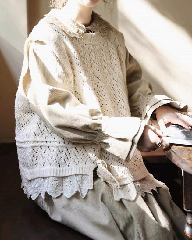 ノルディックアイレットニットベスト 10100