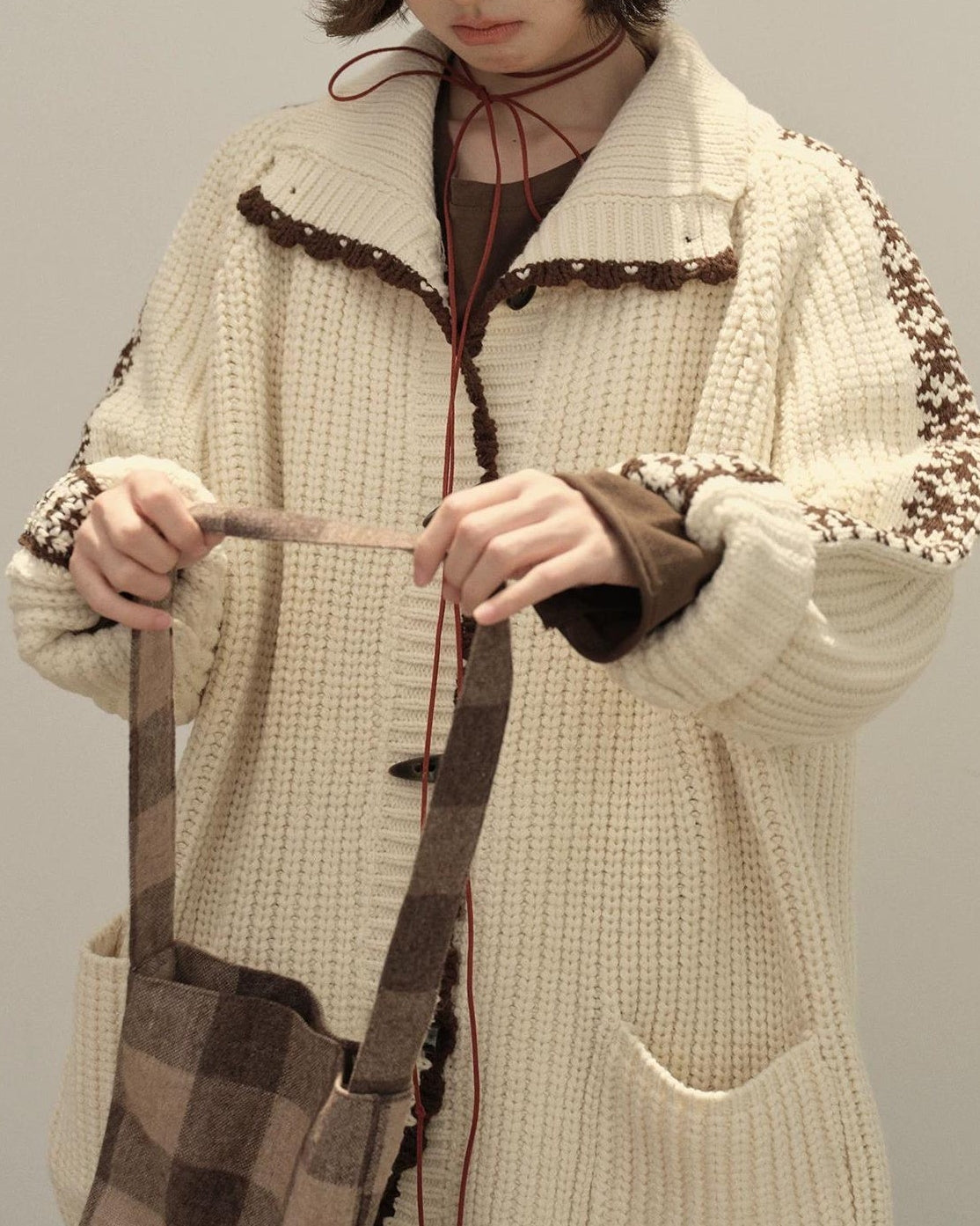 ラペルダッフルポケットニットカーディガン 10148