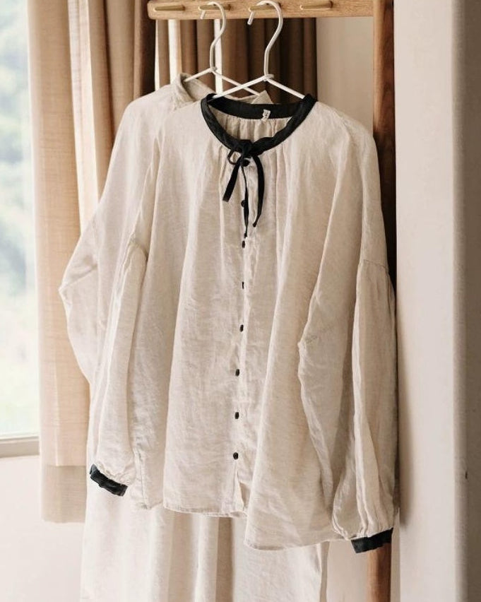 ノルディックバイカラーリボンブラウス 10098