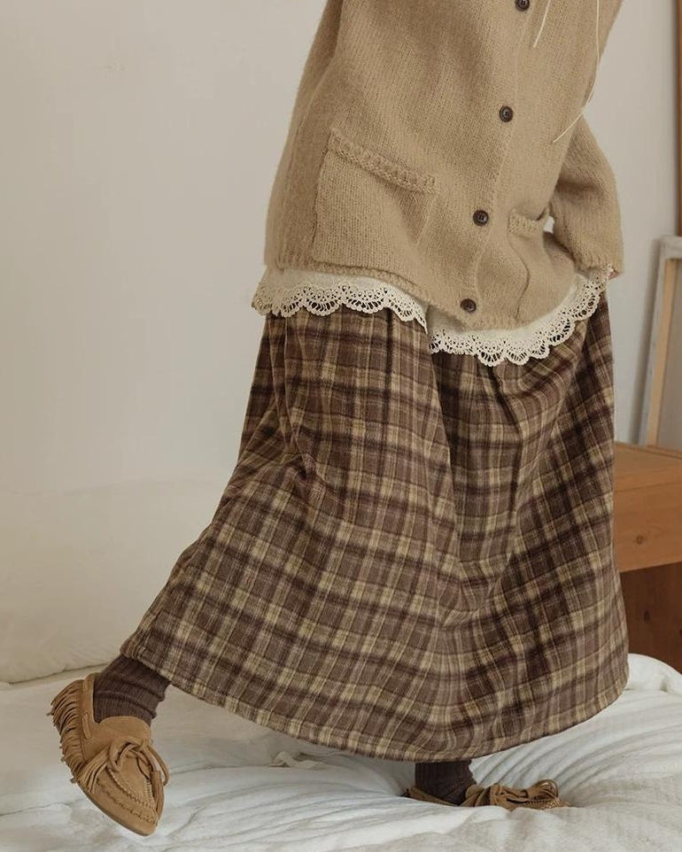 ラテチェックAラインミディスカート 10156