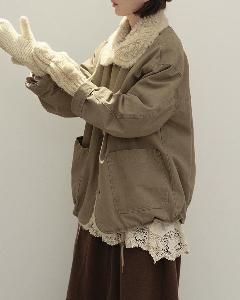 リラックスラペルフリースパーカーコート 10137