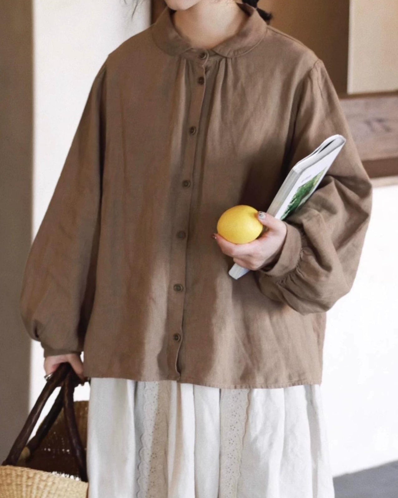 ラウンドカラーリラックスパフブラウス 10052