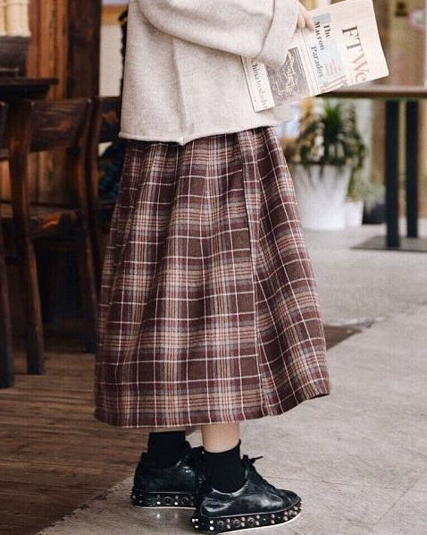 ラインプリーツレトロチェックスカート 10123