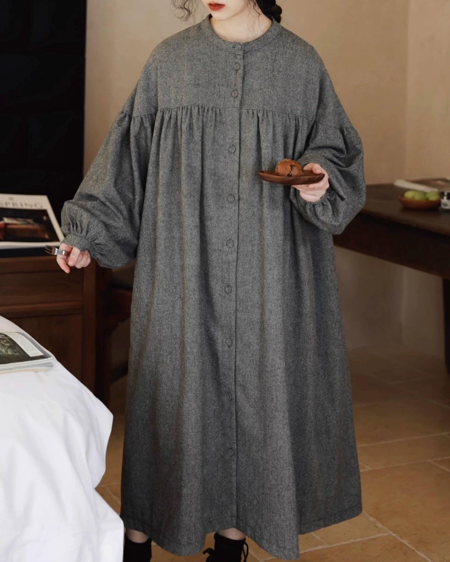 ハイウエストパフフレアワンピース 10068