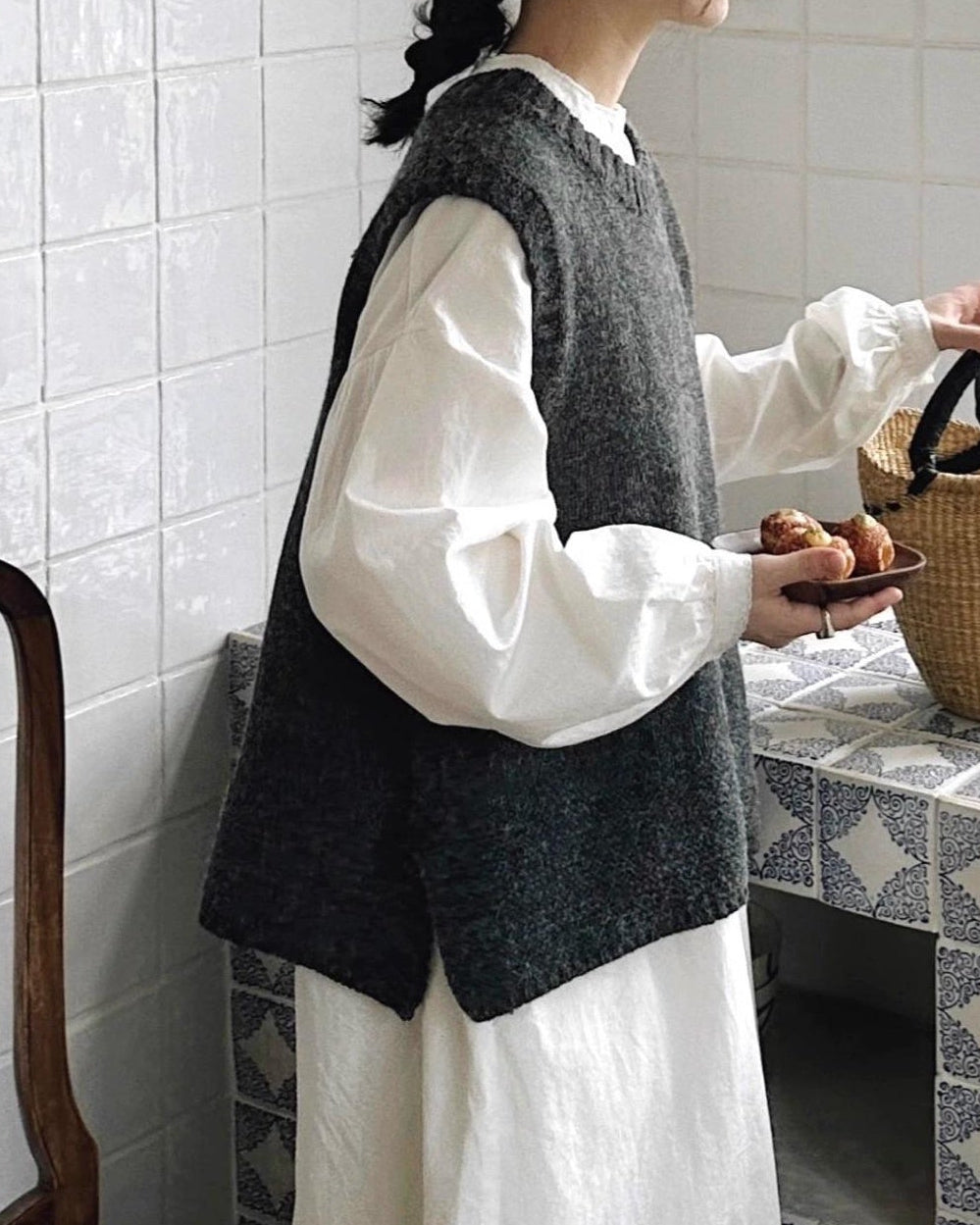 サイドスリットオーバーニットベスト 10043