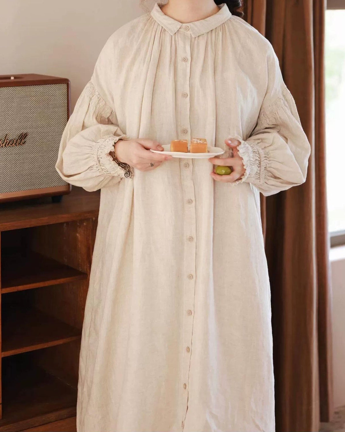 ヘルカナチュラルロングギャザーワンピース 10087