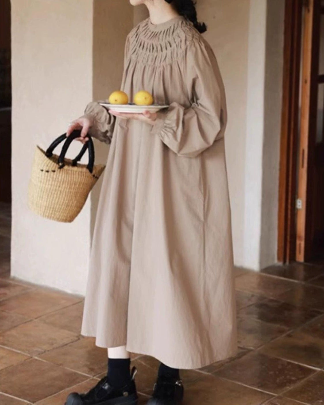 スモッキングエアリーロングワンピース 10046