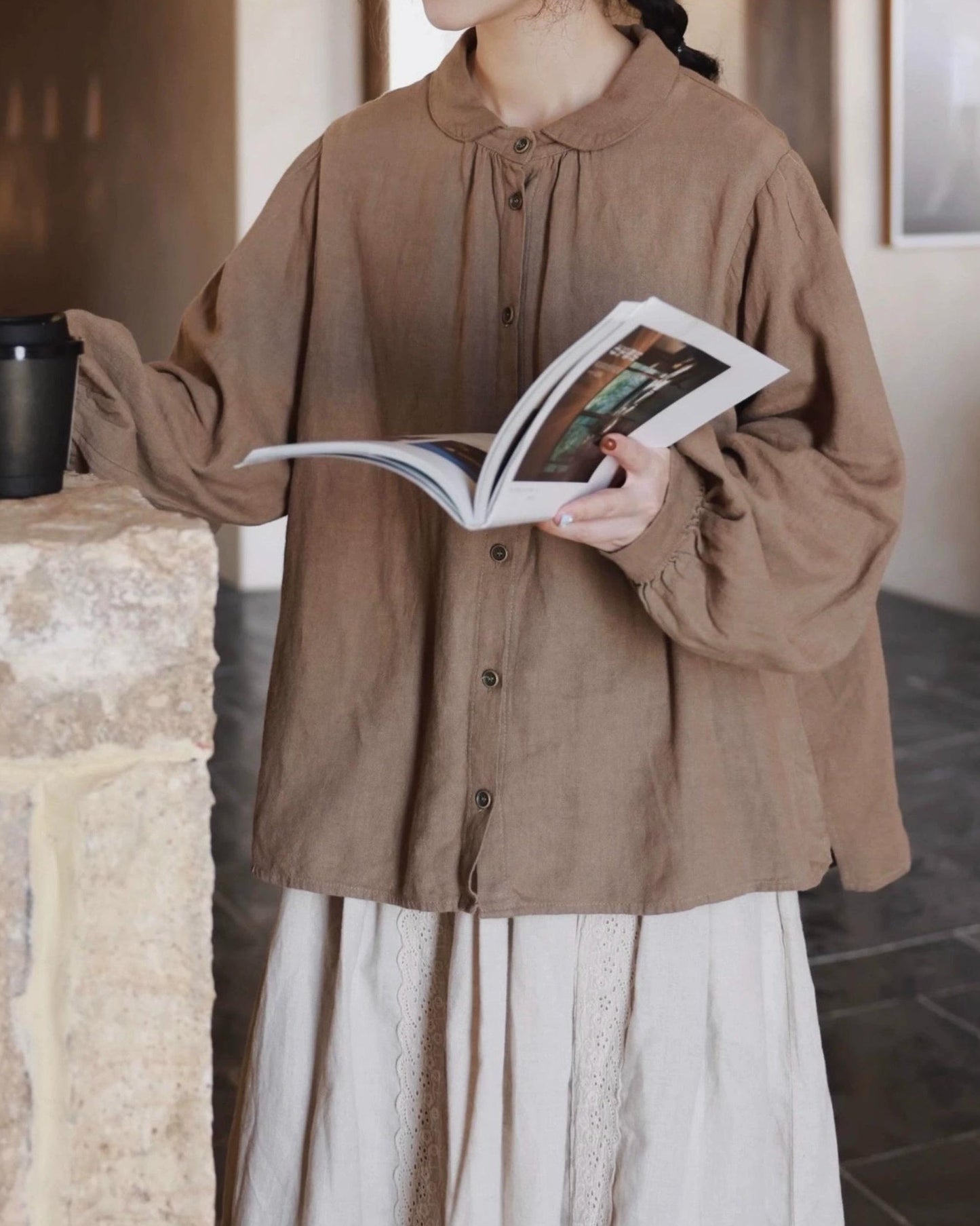 ラウンドカラーリラックスパフブラウス 10052