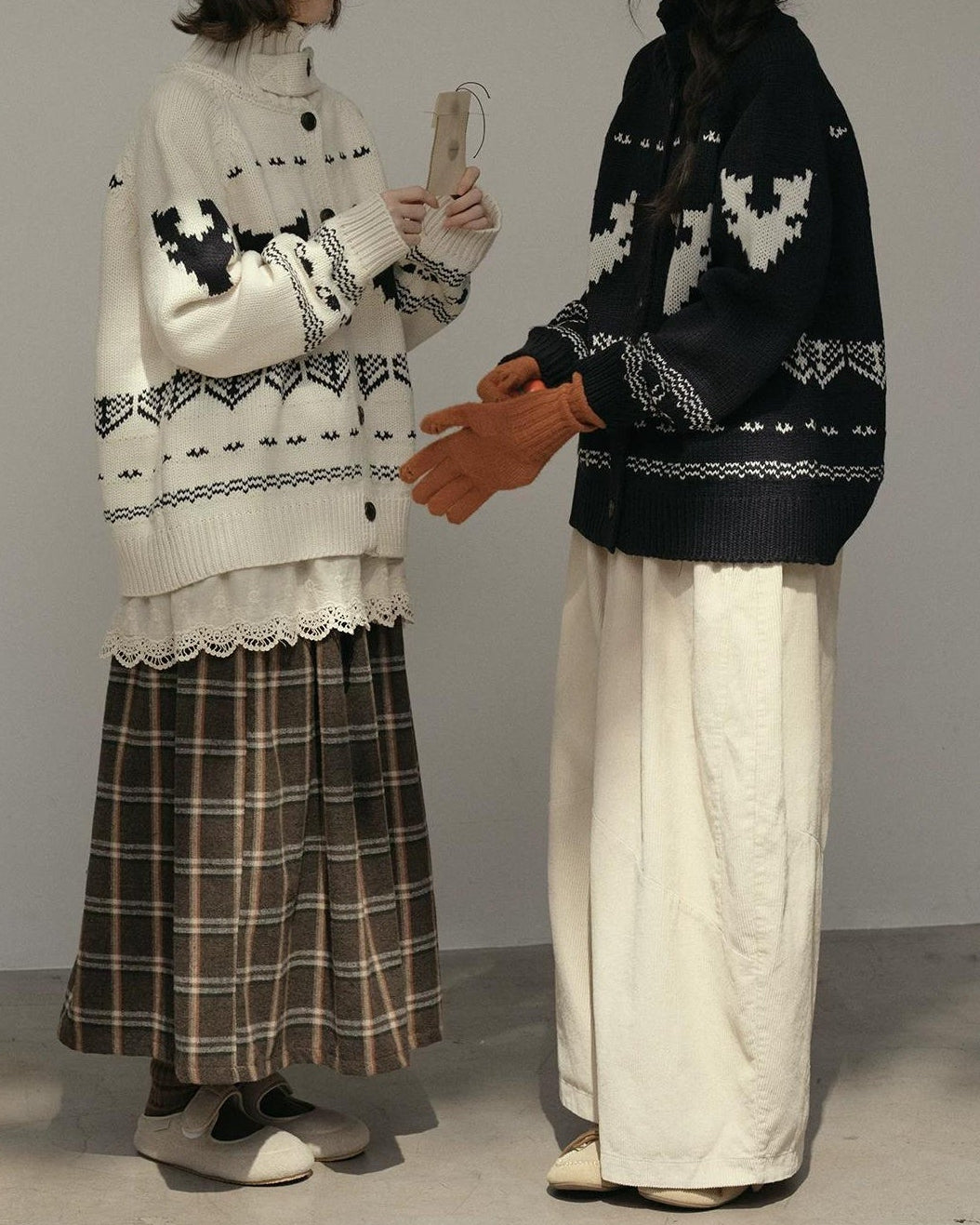 スノーパターンハイネックニットカーディガン 10173