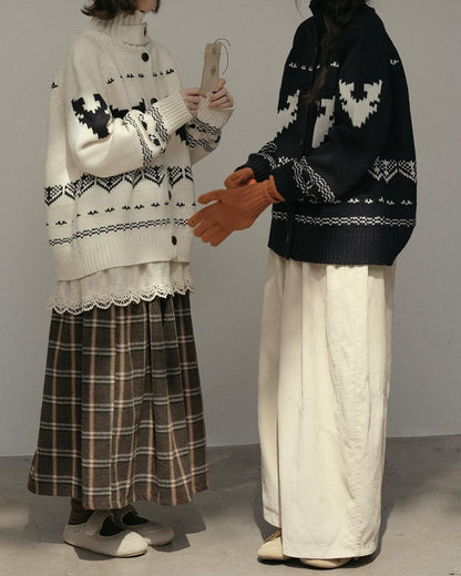 スノーパターンハイネックニットカーディガン 10173