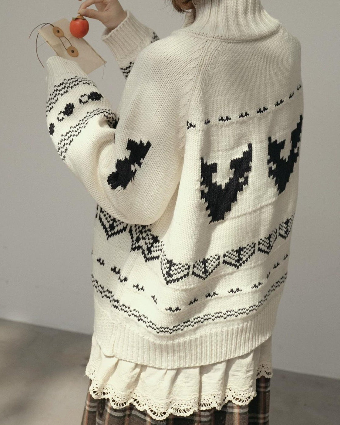 スノーパターンハイネックニットカーディガン 10173