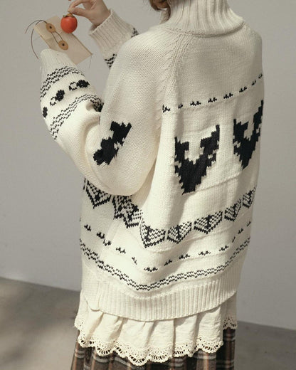 スノーパターンハイネックニットカーディガン 10173