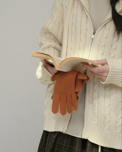 コージーケーブルフードジップカーディガン 10178