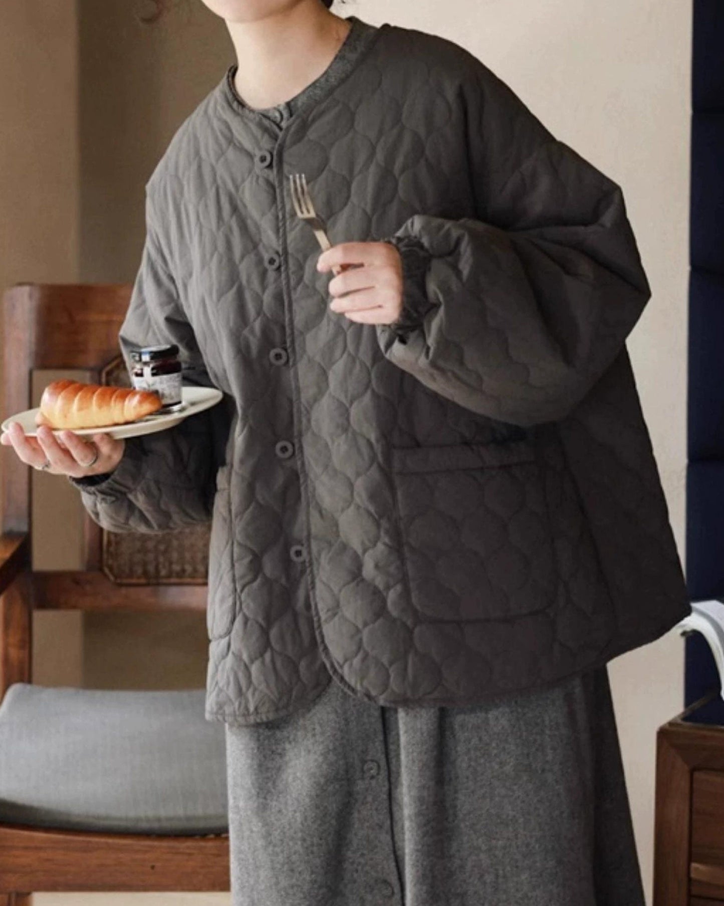 ノーカラーキルティングショートコート 10008