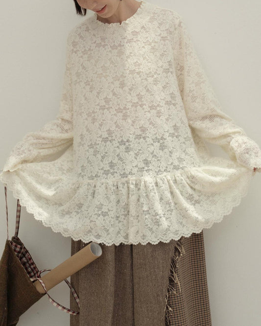 ロマンティックレースフレアプルオーバー 10125