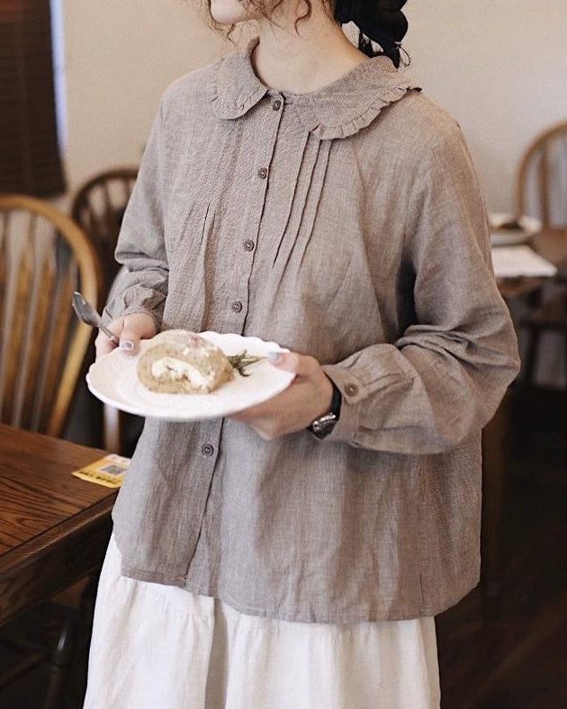 ラウンドカラーフリルピンタックブラウス 10009