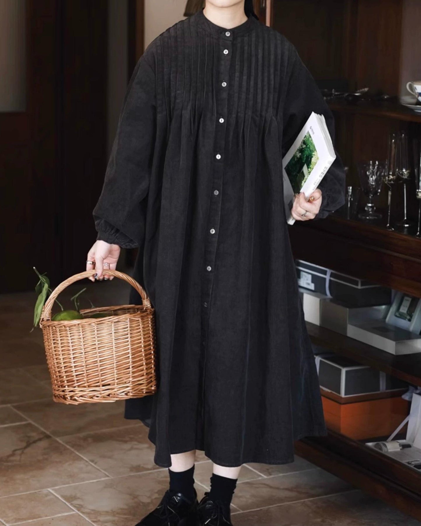 ピンタックコーデュロイシャツワンピース 10035