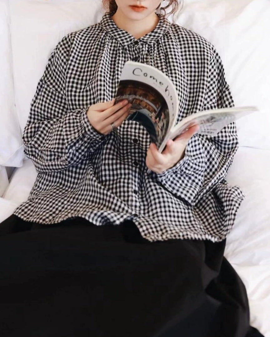 クラシックチェックフレアブラウス 10096