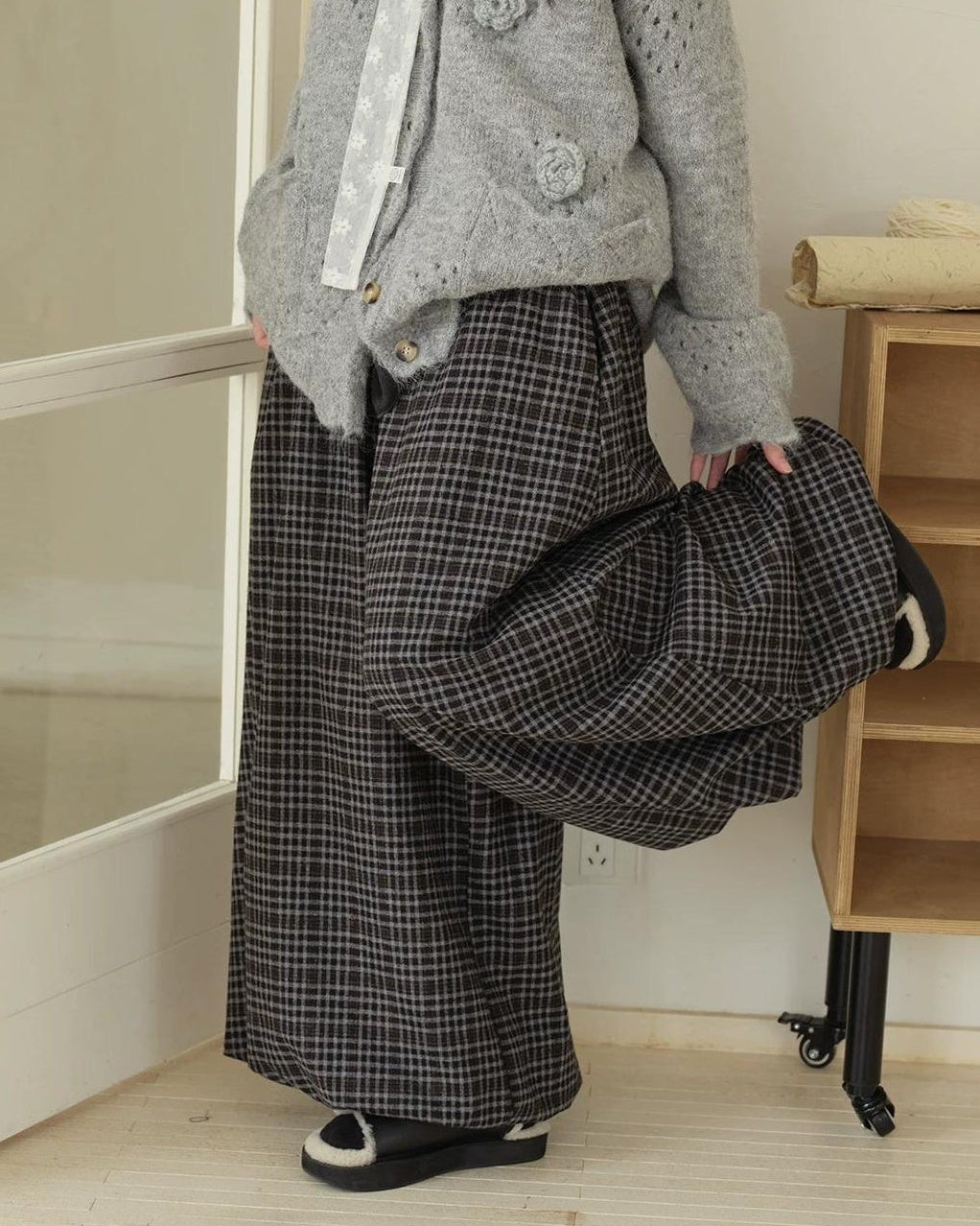 ラップランドレトロチェックロングスカート 10192