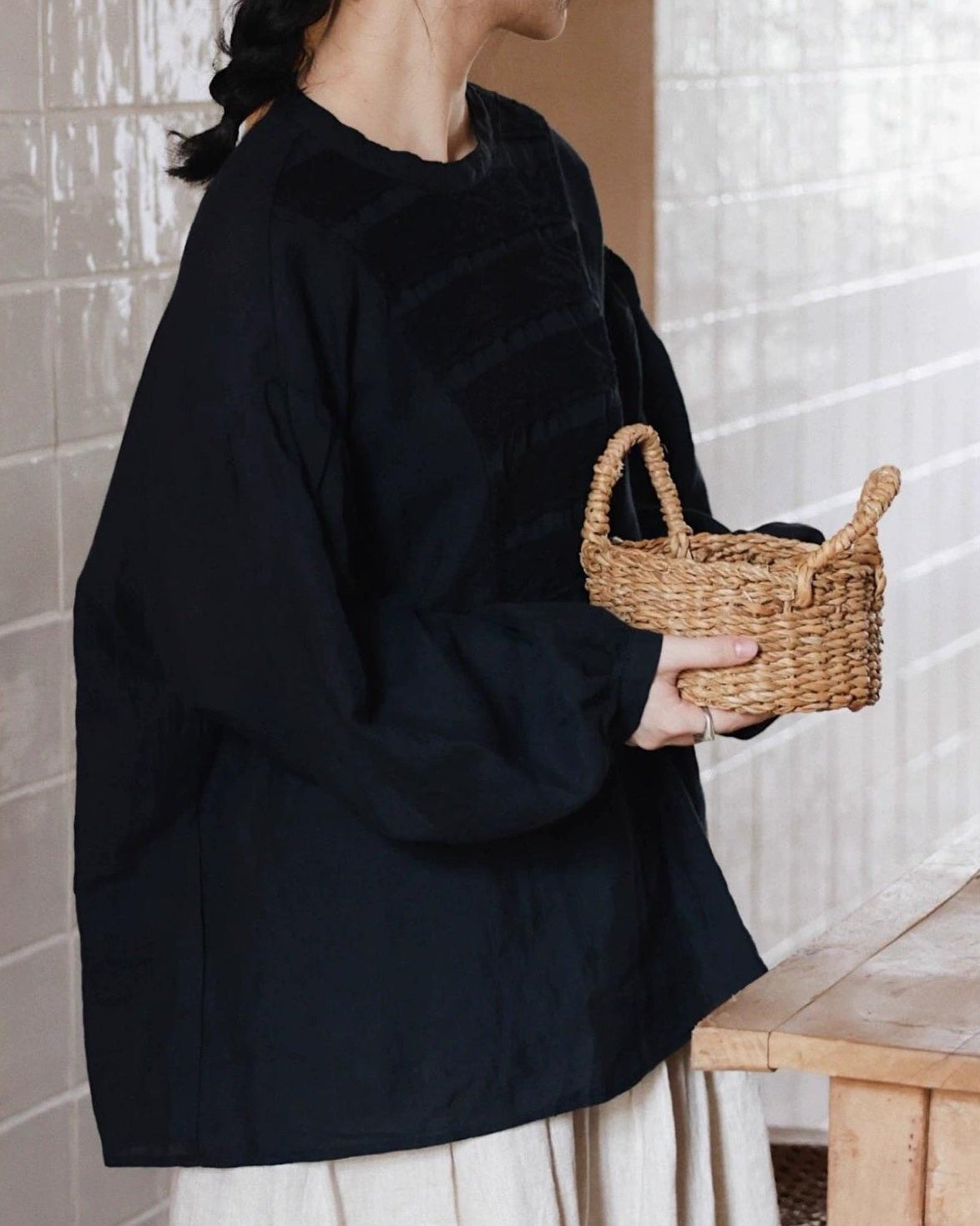 パフスリーブフレアレトロブラウス 10045