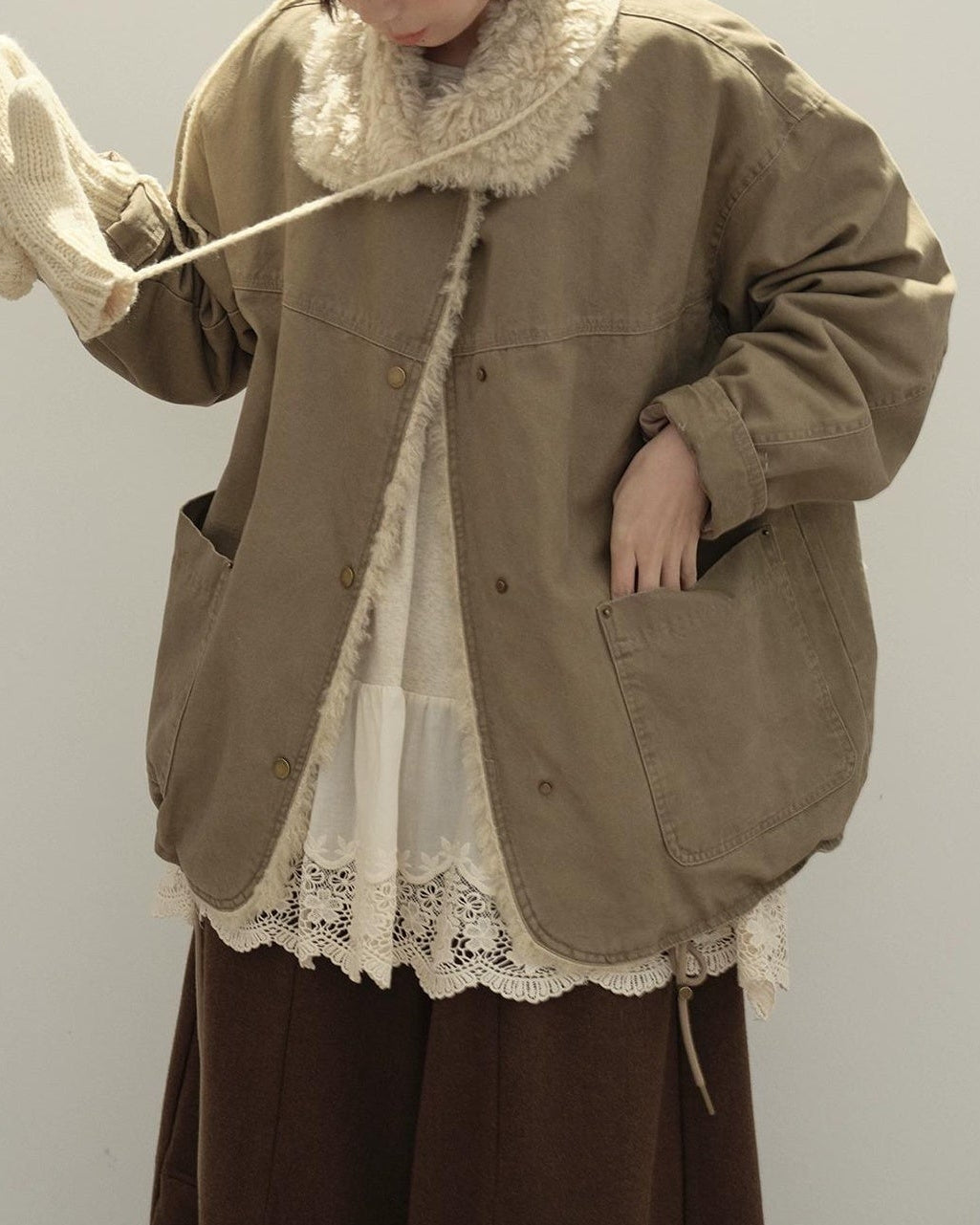 リラックスラペルフリースパーカーコート 10137