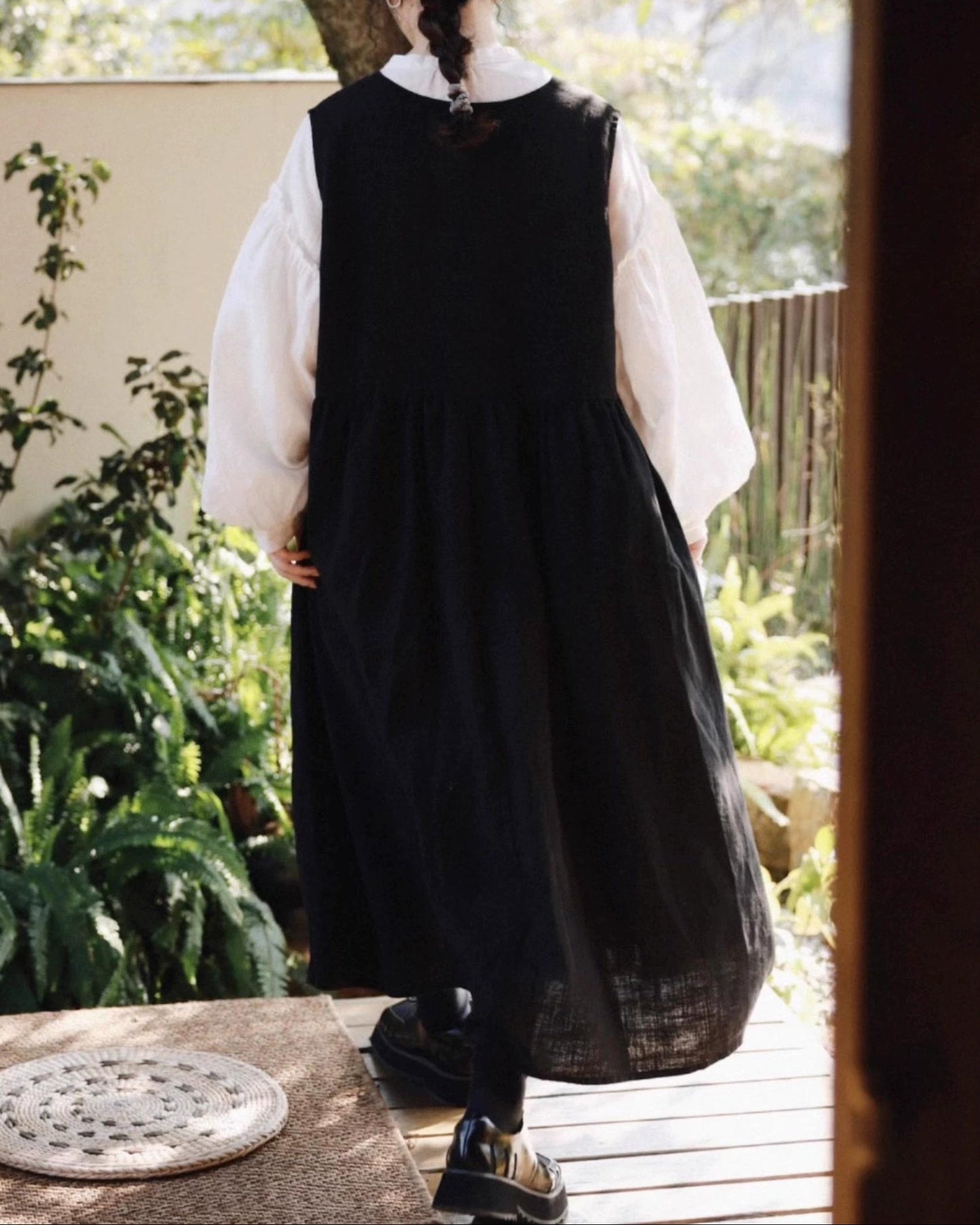 ハーフボタンハイウエストベストワンピース 10041