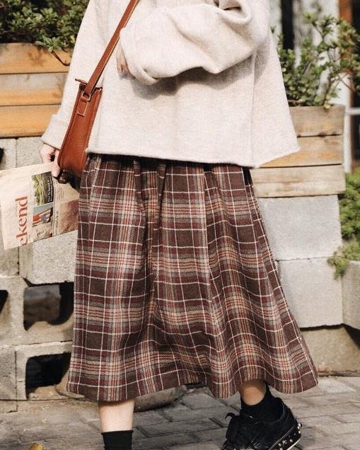 ラインプリーツレトロチェックスカート 10123