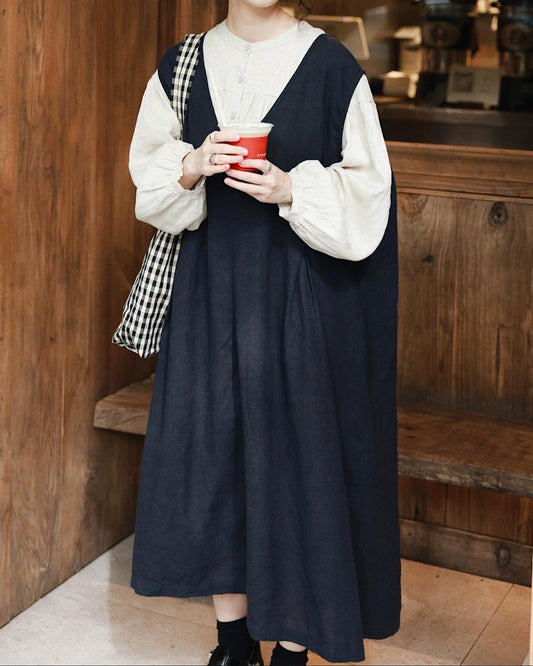 Vネックハイウエストベストワンピース 10079