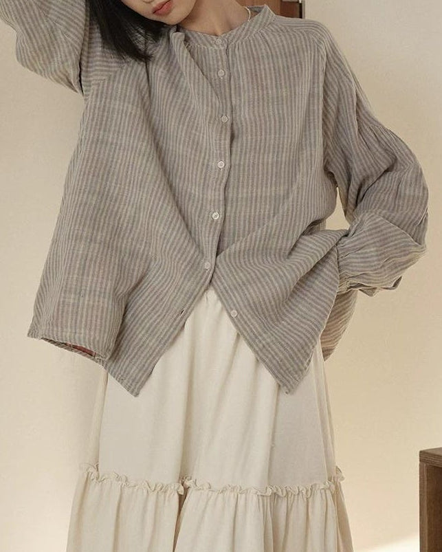 ストライプスリムバンドブラウス 10279