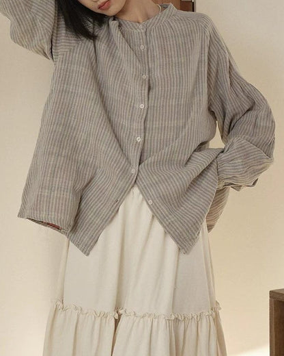 ストライプスリムバンドブラウス 10279