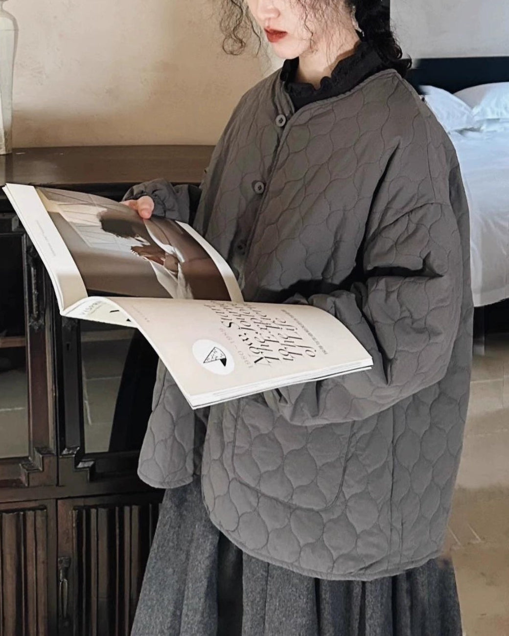 ノーカラーキルティングショートコート 10008