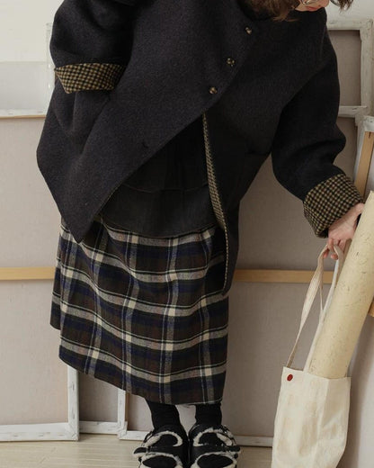 ノーカラーレトロチェックコート 10189