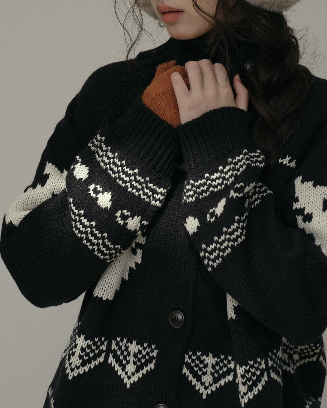 スノーパターンハイネックニットカーディガン 10173