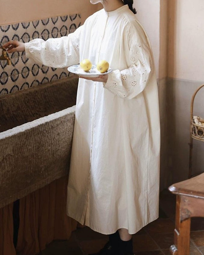 バンドカラーレースシャツワンピース 10049