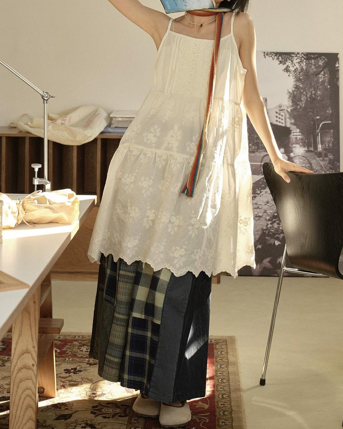 ヴィンテージチェックデニムワイドパンツ 10280