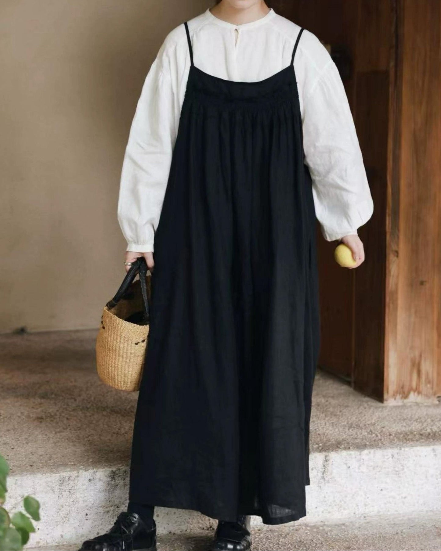 バックボタンリボンストラップワンピース 10016