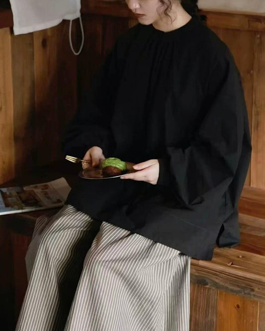 バンドカラーバックボタンブラウス 10011