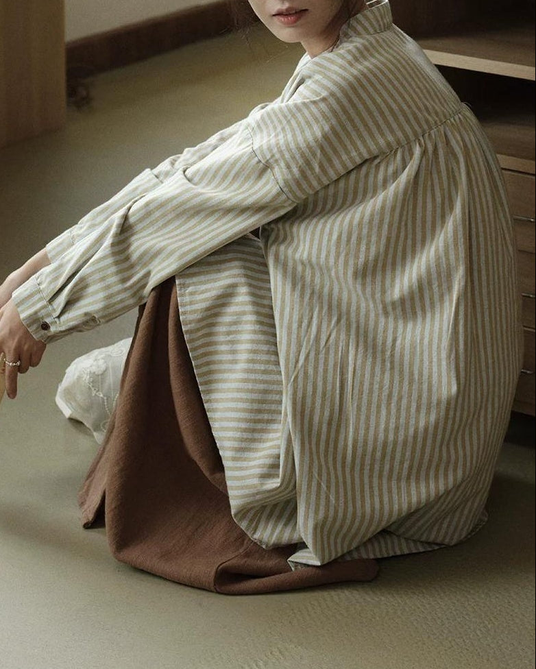 ノルヴァリーナロングバンドカラーストライプブラウス 10298