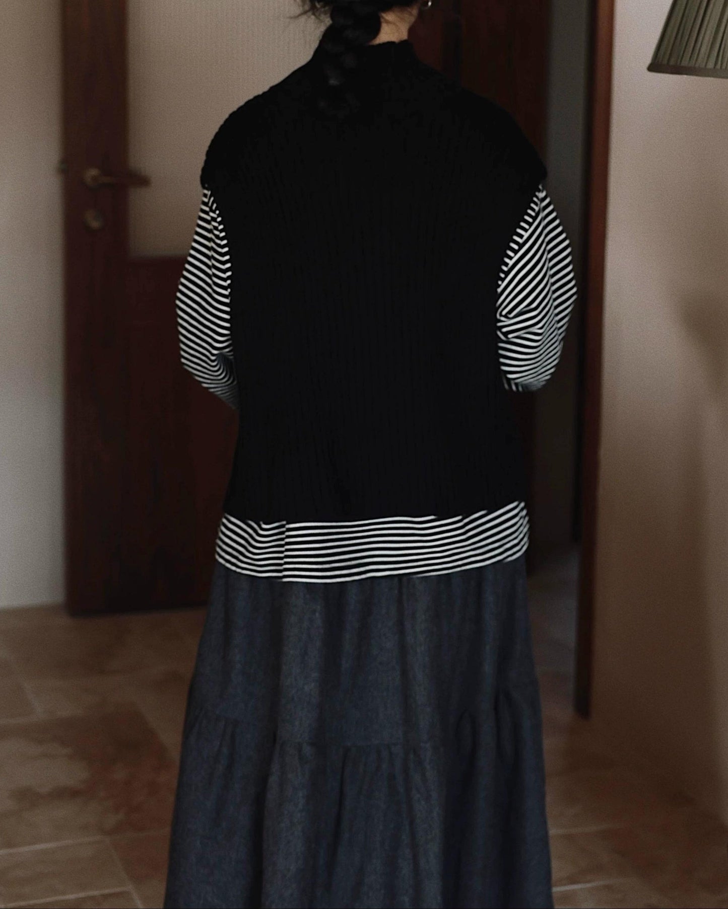 ハイネックリブニットベスト 10031