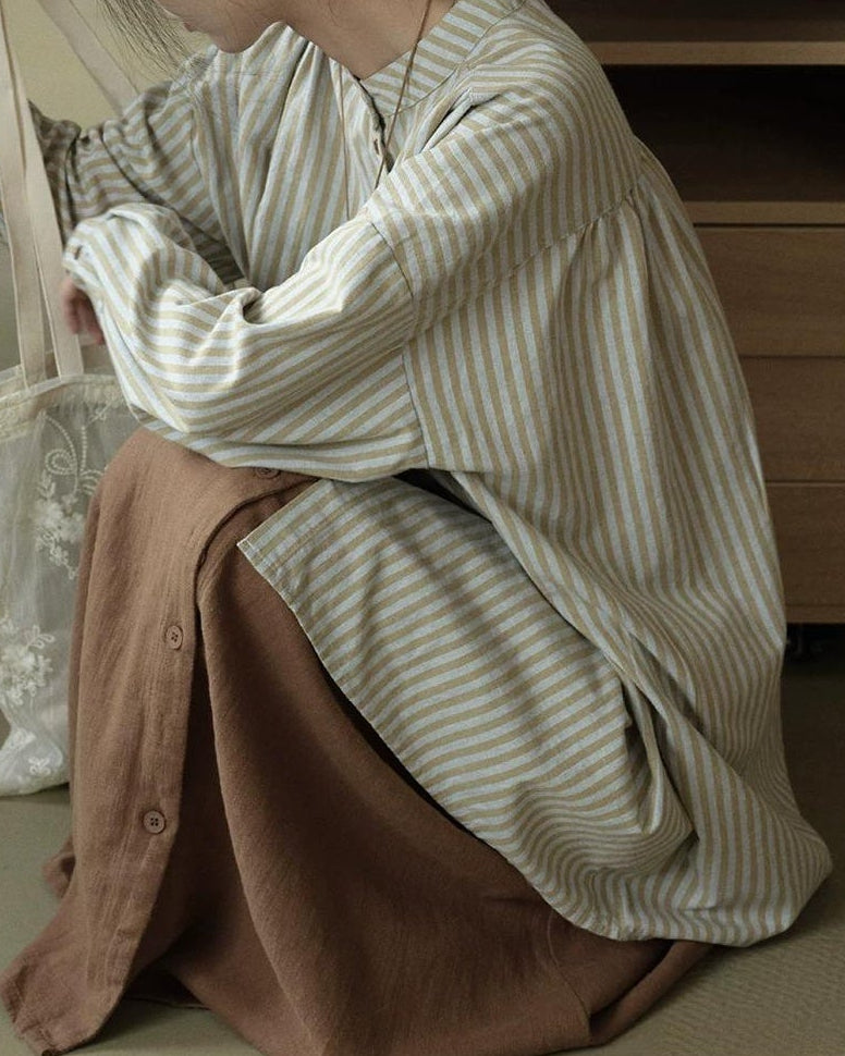 ノルヴァリーナロングバンドカラーストライプブラウス 10298