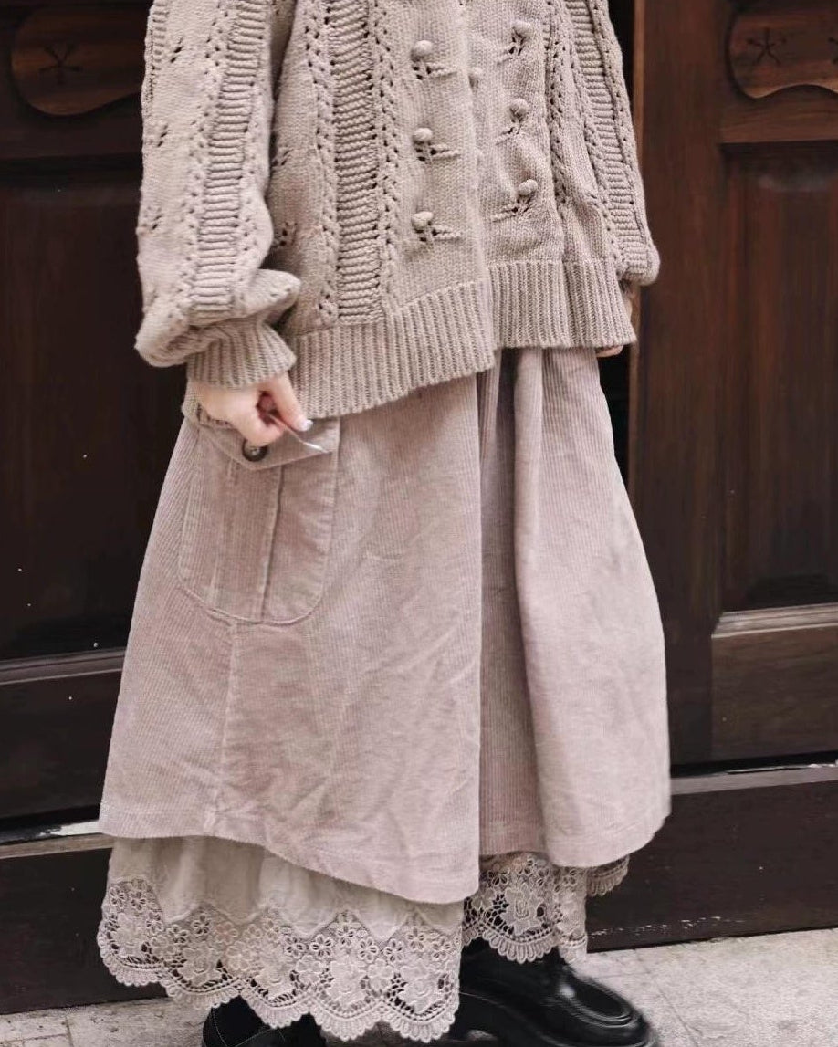 レトロポケットハイウエストコーデュロイスカート 10109