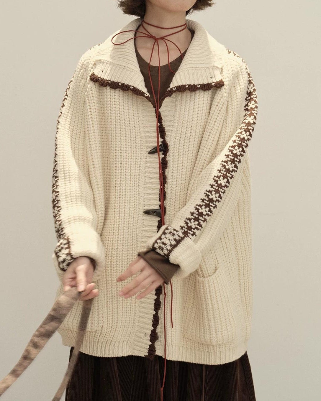 ラペルダッフルポケットニットカーディガン 10148