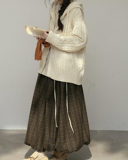 コージーケーブルフードジップカーディガン 10178