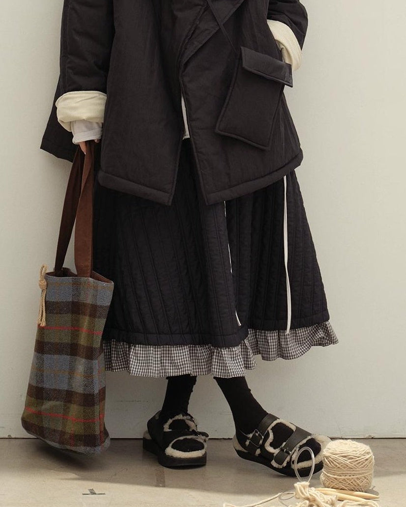 レトロチェックパッチキルトスカート 10135