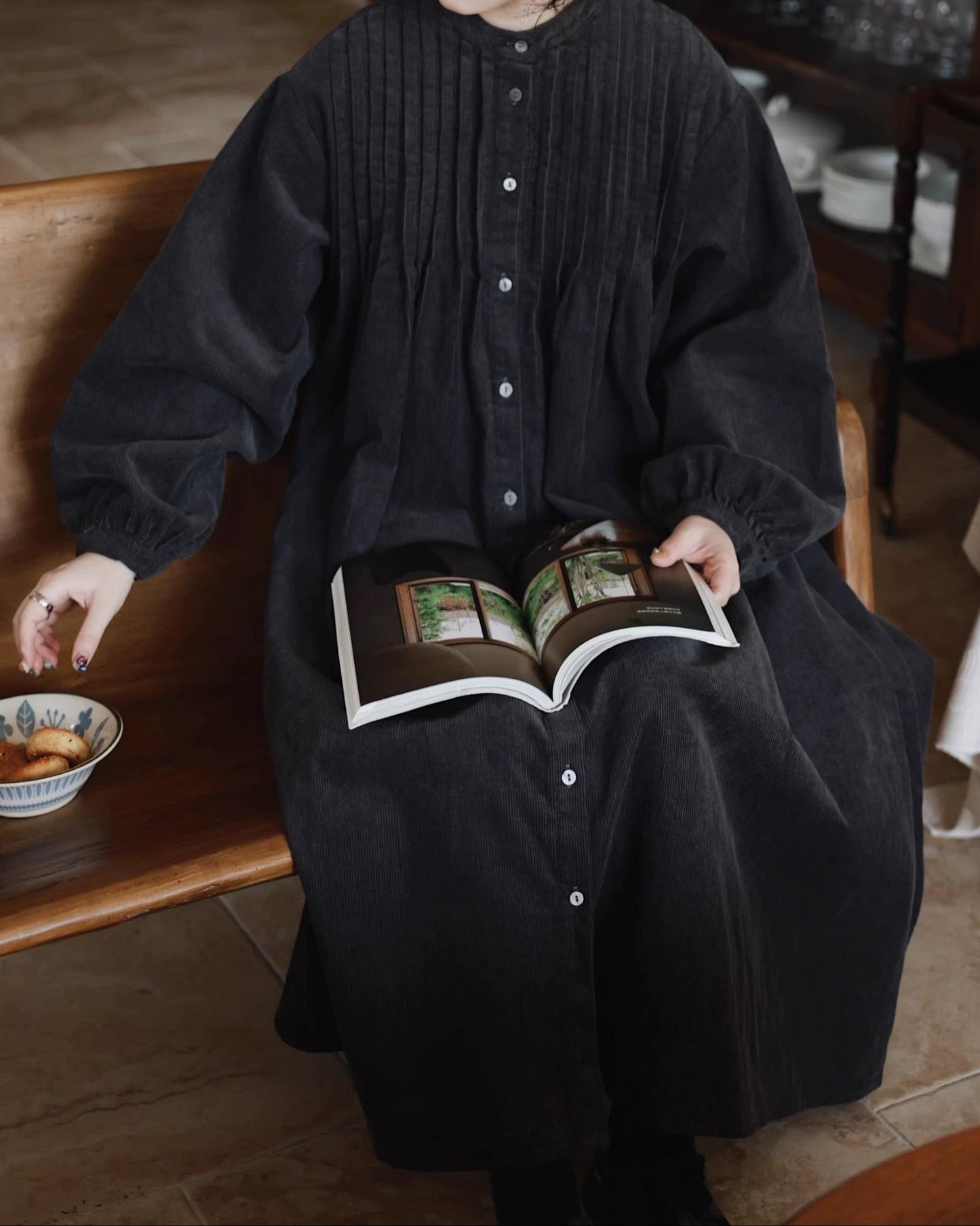 ピンタックコーデュロイシャツワンピース 10035