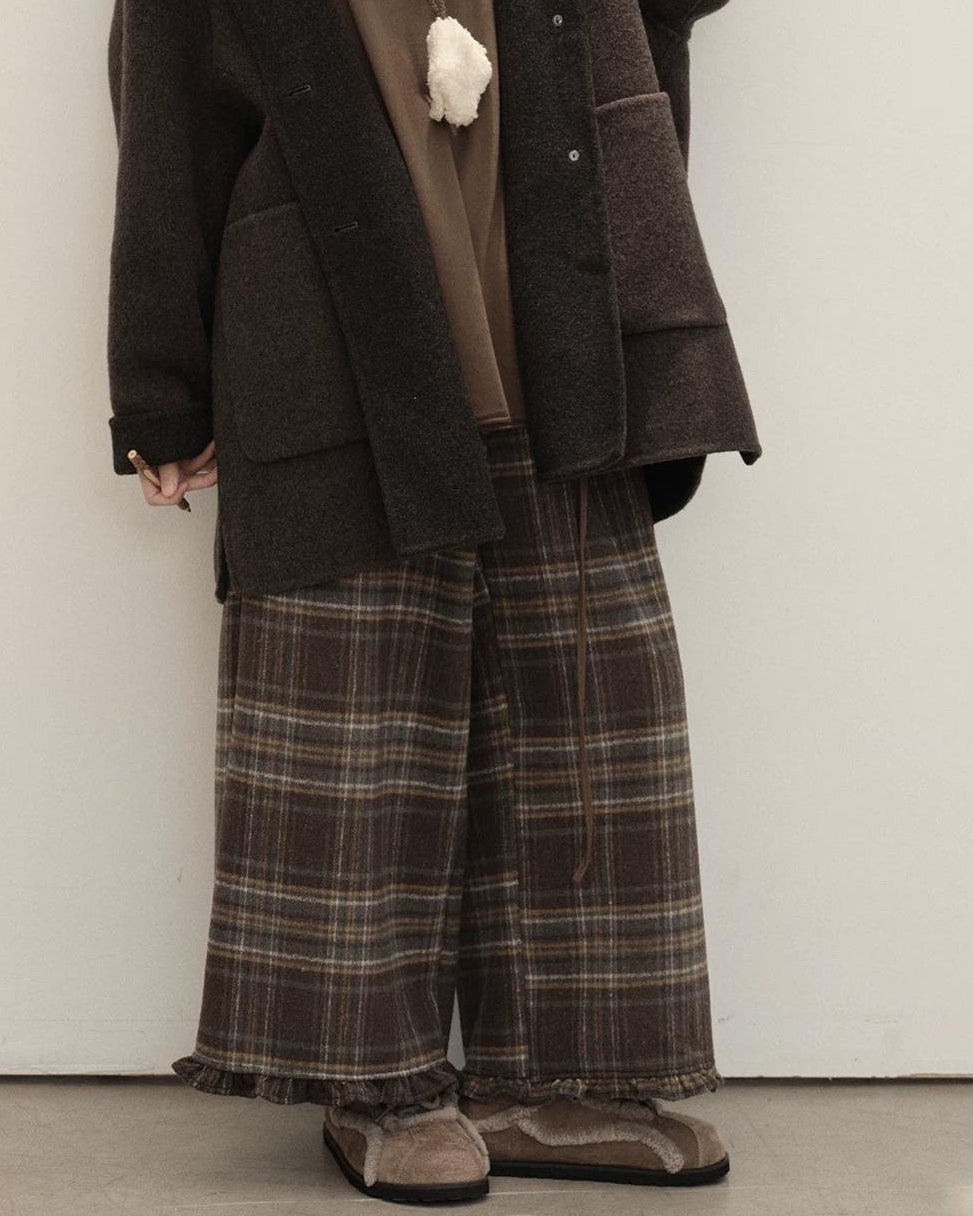 メロウチェックウールワイドパンツ 10149