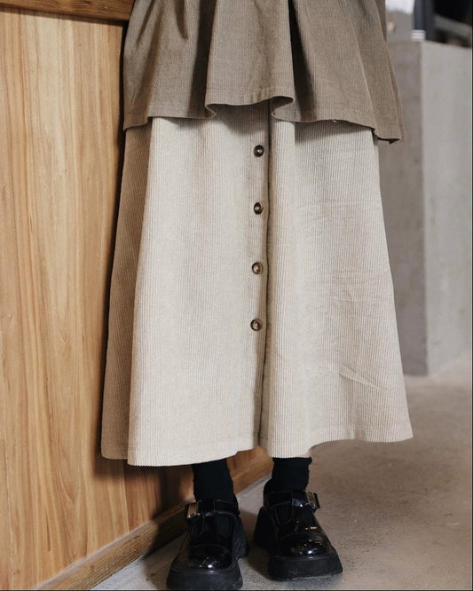 ナチュラルコーデュロイ ボタンミディスカート 10104