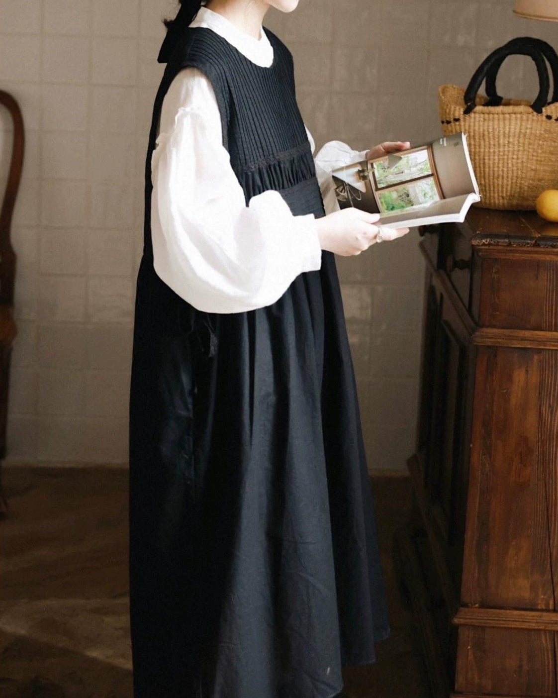 ラウンドネックレトロベストワンピース 10003